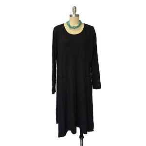 Chalet Et Ceci Black Midi Dress Size L Long Sleeve Pockets Asymmetric Lagenlook